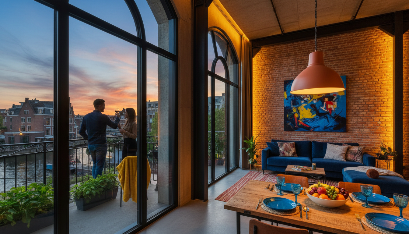 Modern loft apartment interior in Utrechts Lombok neighborhood with industrial touches, large window