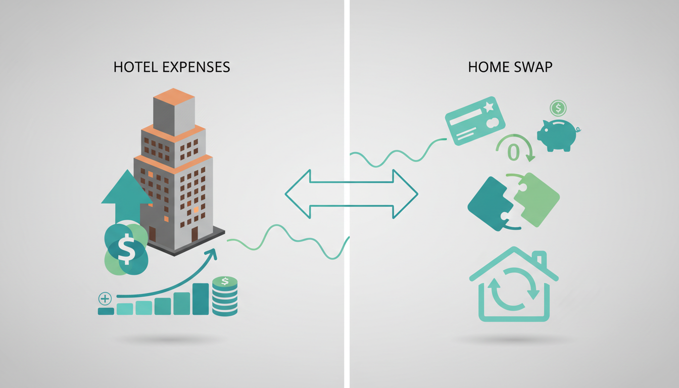 Split-screen infographic comparing 7-night Rome trip costs left side shows hotel expenses totaling 1