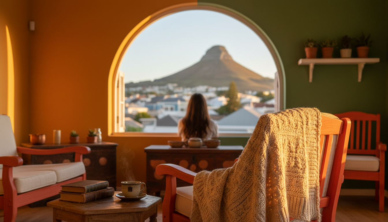 Cozy interior of a Cape Malay-style home in Bo-Kaap with colorful walls, traditional furniture, and