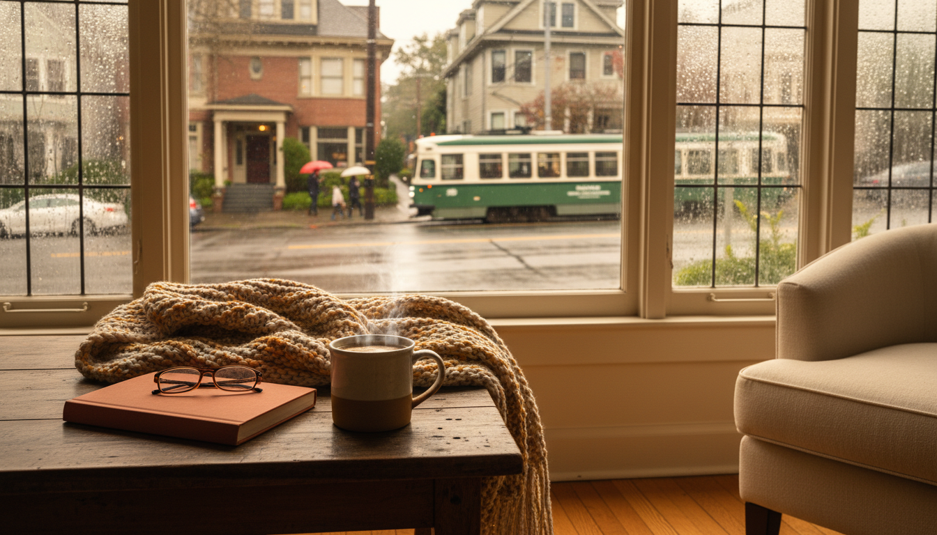 Morning light streaming through a craftsman-style home window in Seattles Capitol Hill neighborhood,