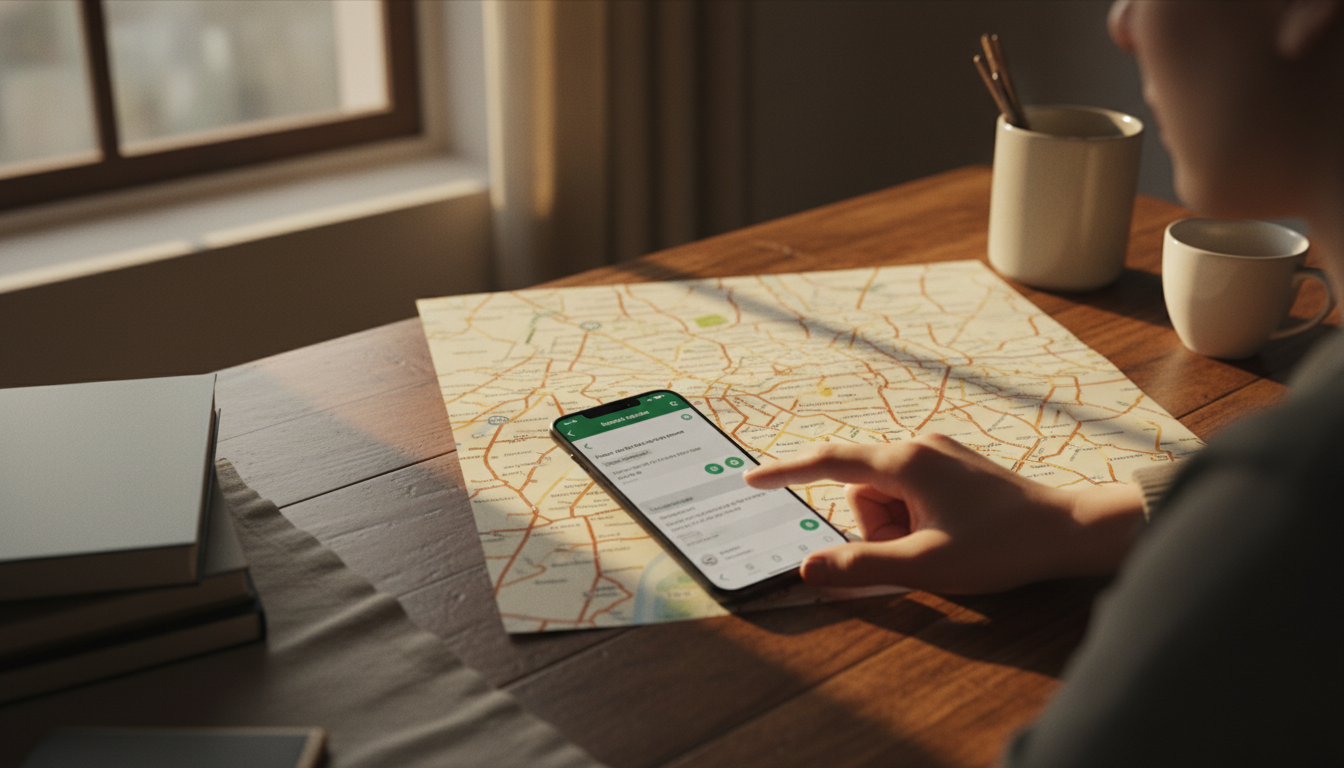 A smartphone screen showing a WhatsApp conversation with arrival details, a Florence street map visi