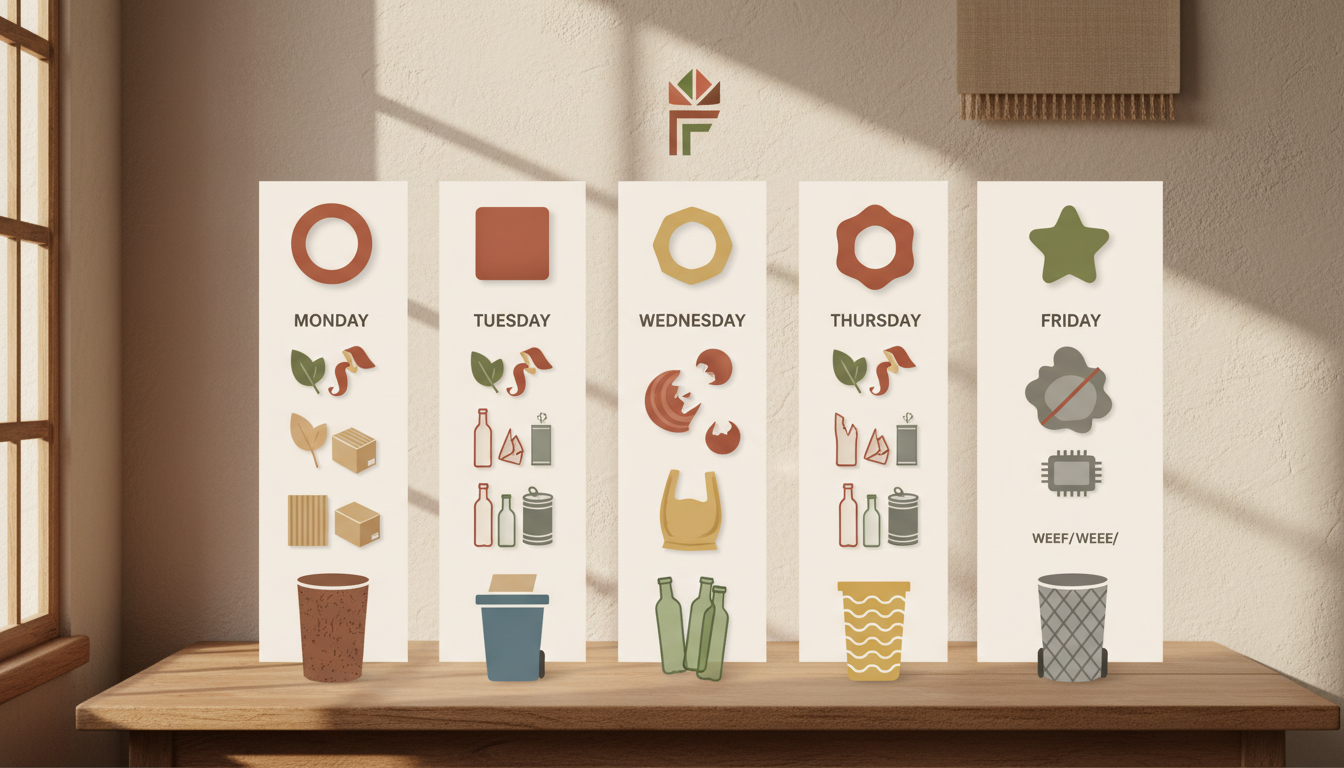 An infographic showing the Florence waste collection schedule with icons for each waste type, days o