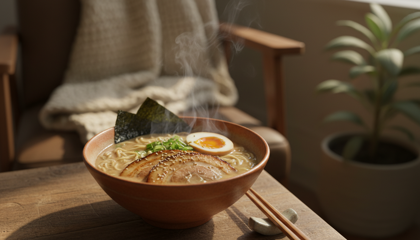 steaming bowl of tonkotsu ramen at Cocolo with perfectly soft-boiled egg, chashu pork, and hand-pull