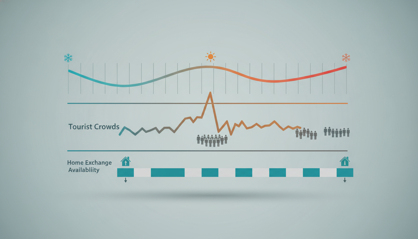 Comparison infographic showing Granadas seasonal patternstemperature ranges, tourist crowds, and hom