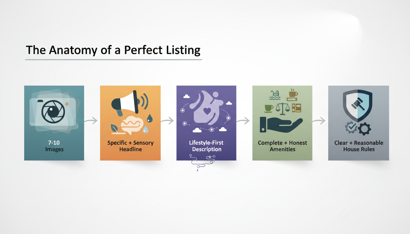 infographic showing The Anatomy of a Perfect Listing with sections for photos 7-10 images, headline
