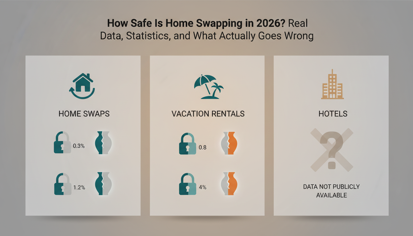 Infographic showing incident rate comparison between home swaps 0.3 theft, 1.2 damage, vacation rent