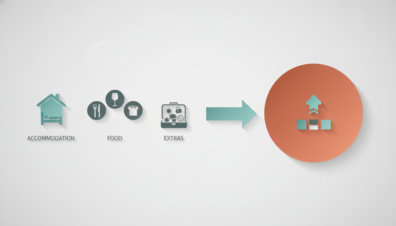Infographic showing hotel cost breakdown for 14 nights in Provenceaccommodation 3,107, food 1,244, e