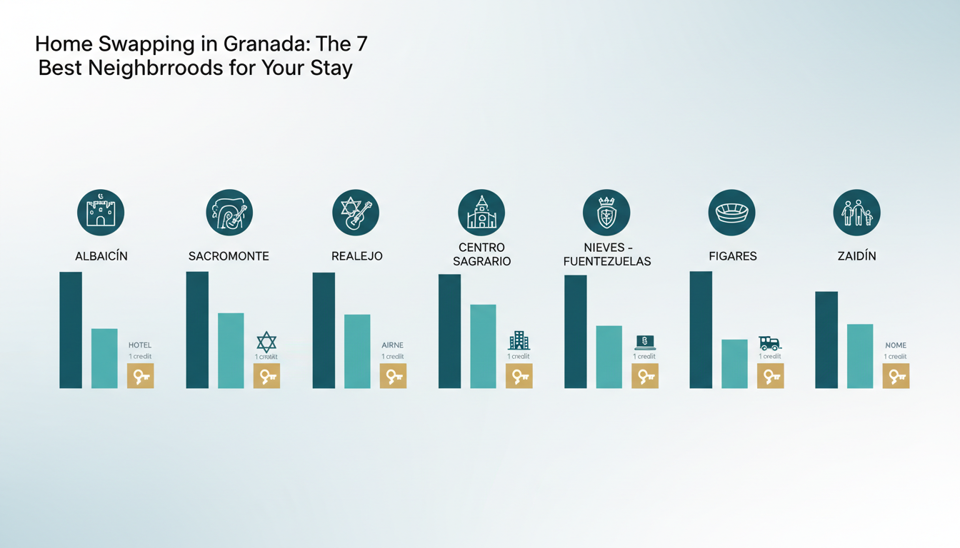 comparison infographic showing average nightly costs across Granada neighborhoods - hotels vs Airbnb