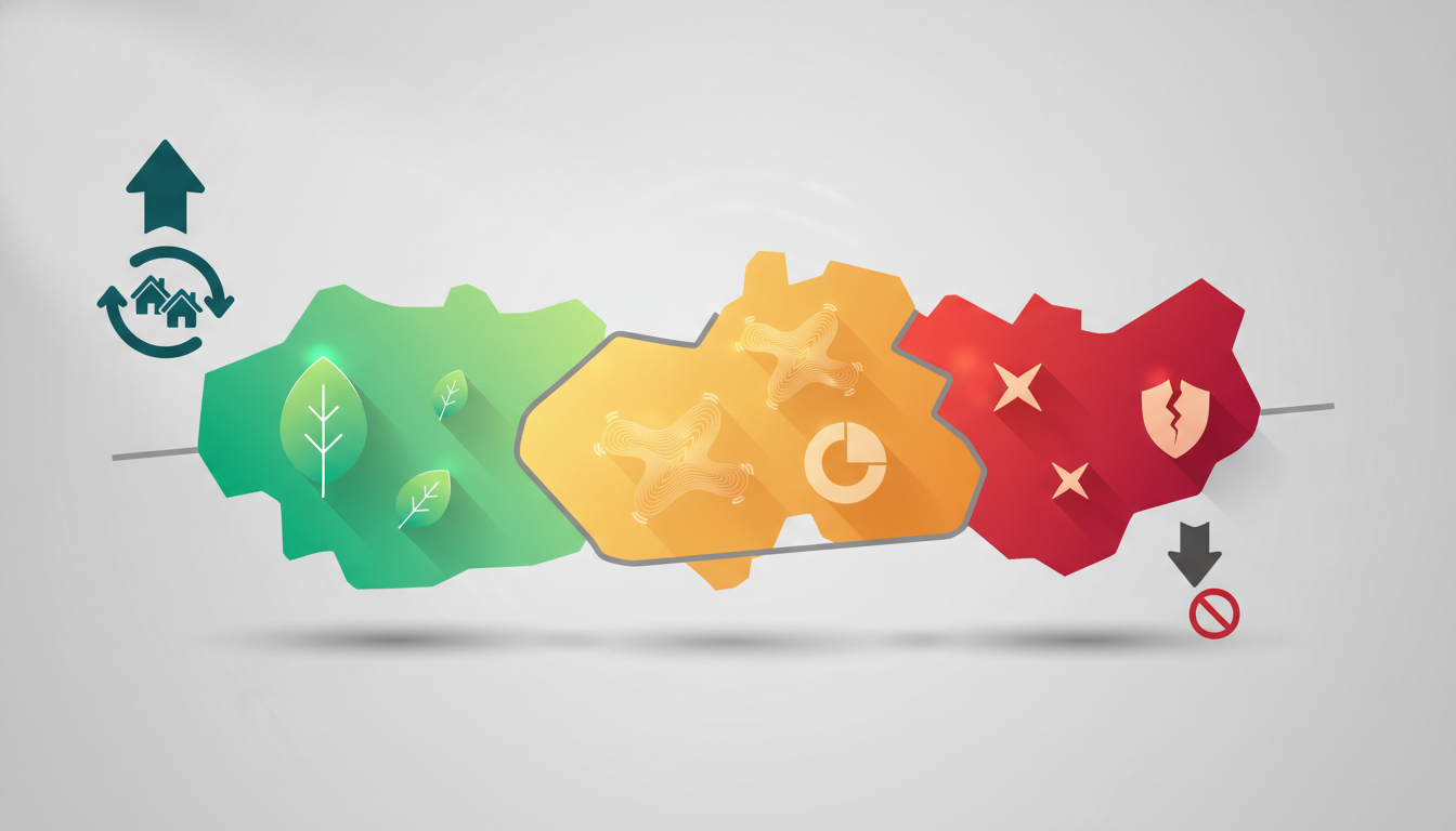 infographic showing a simplified map of Medelln with neighborhoods color-coded by suitability for ho