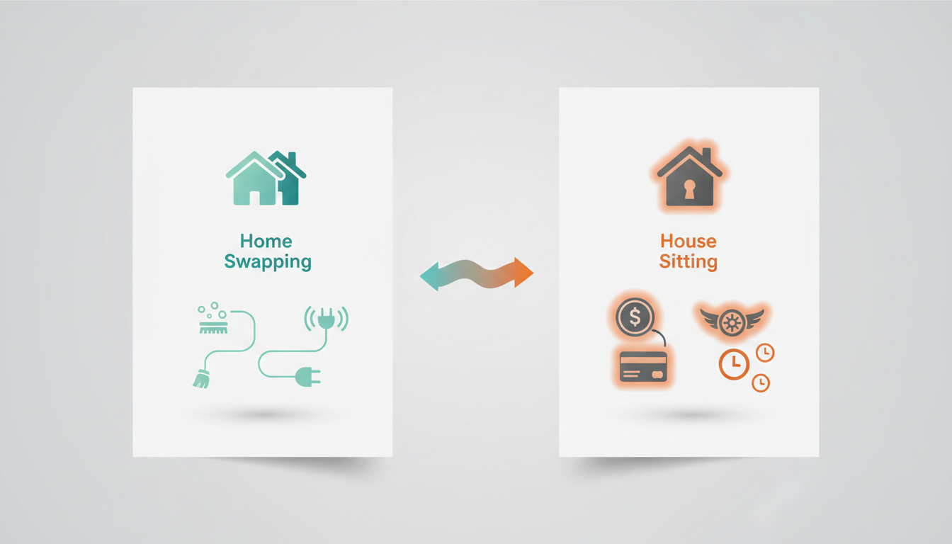 infographic comparing costs side-by-side home swap showing minimal expenses cleaning, utilities vers