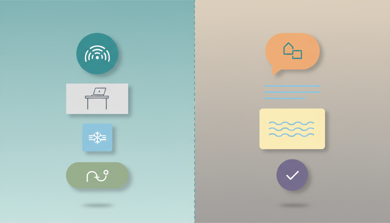 Split-screen infographic showing a checklist of home swap essentials for remote workers on one side