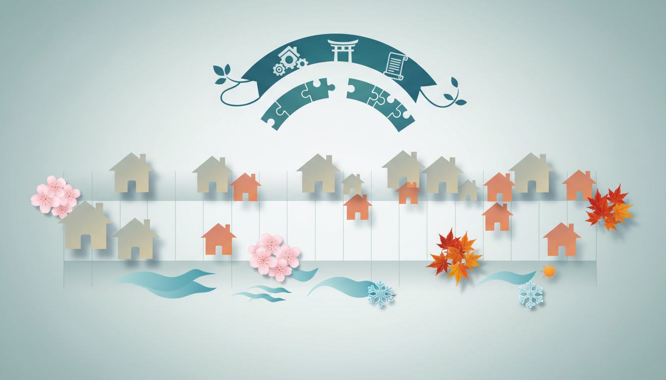 Kyoto seasonal calendar infographic showing best months for home swaps, with cherry blossom and mapl