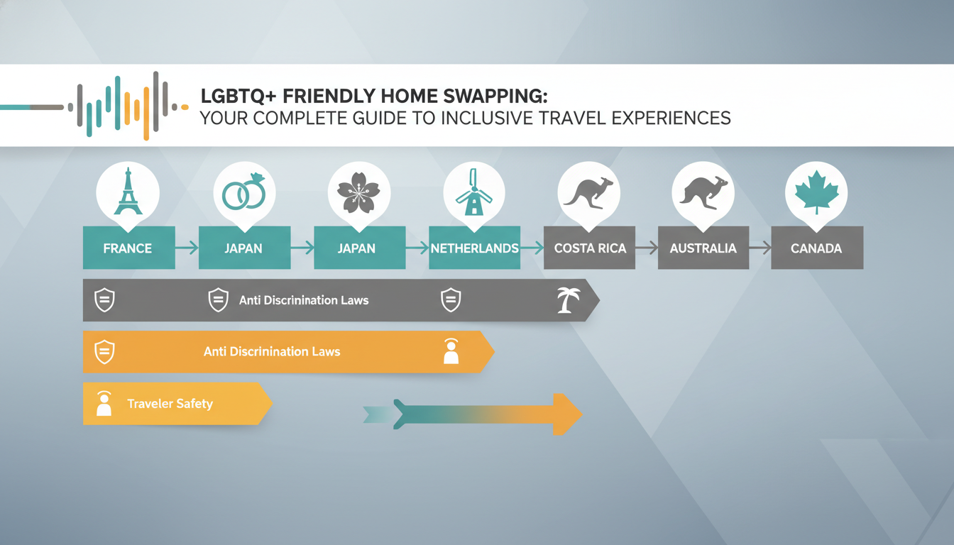 Infographic showing LGBTQ legal status across top home swap destinations, with icons indicating marr