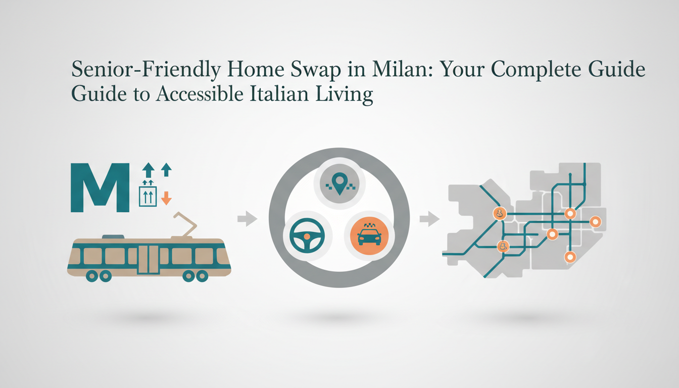 Infographic showing Milan transportation options for seniors metro with elevator icons, low-floor tr