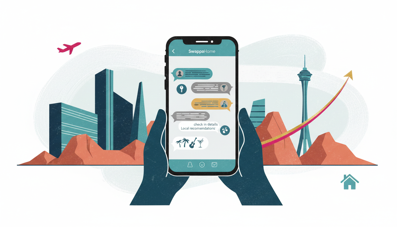 smartphone screen showing a SwappaHome message conversation with a host, discussing check-in details