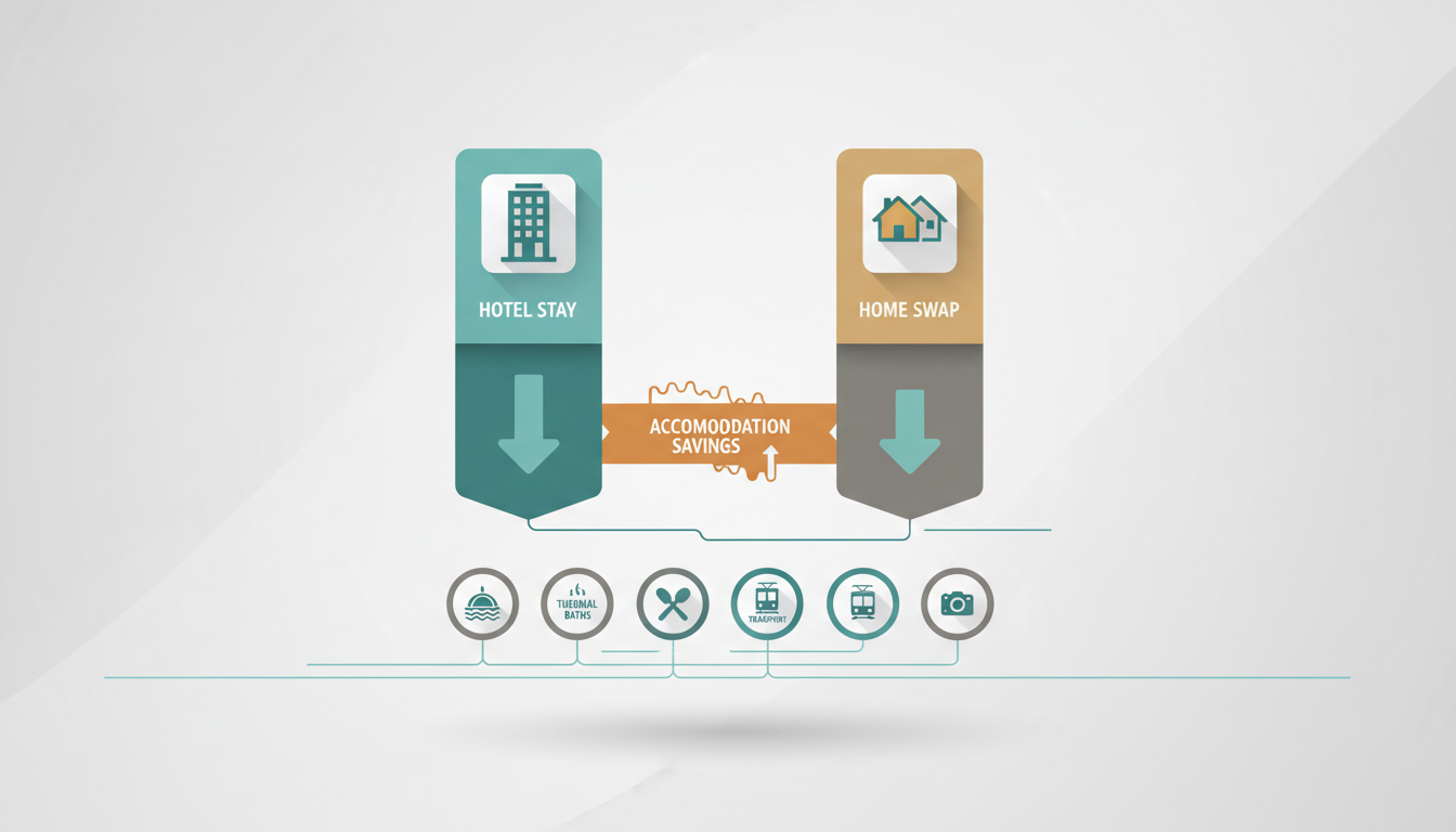 Comparison infographic showing typical summer trip costshotel stay vs home swap in Budapest over 10