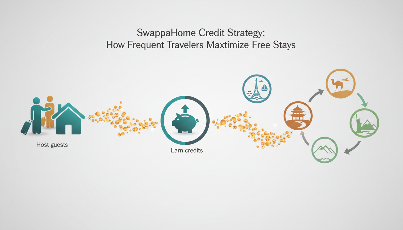 Infographic showing the credit flow Host guests  Earn credits  Book stays anywhere, with icons repre