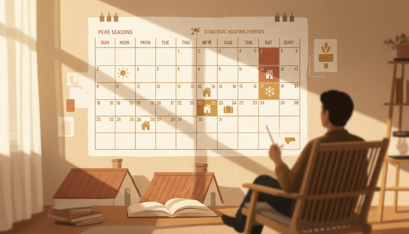 Calendar view with strategic hosting periods highlighted, showing peak seasons marked in different c
