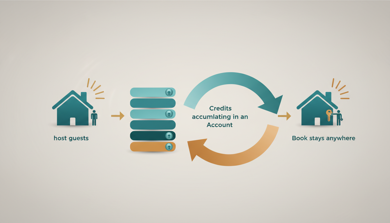 Simple infographic showing the credit flow host guests earn 1 creditnight  credits accumulate in acc