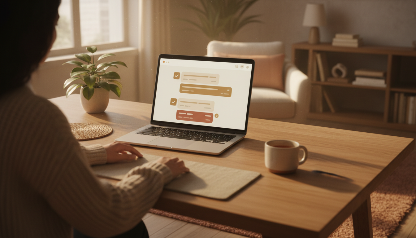 Laptop screen showing SwappaHome messaging interface with multiple conversation threads, some with v
