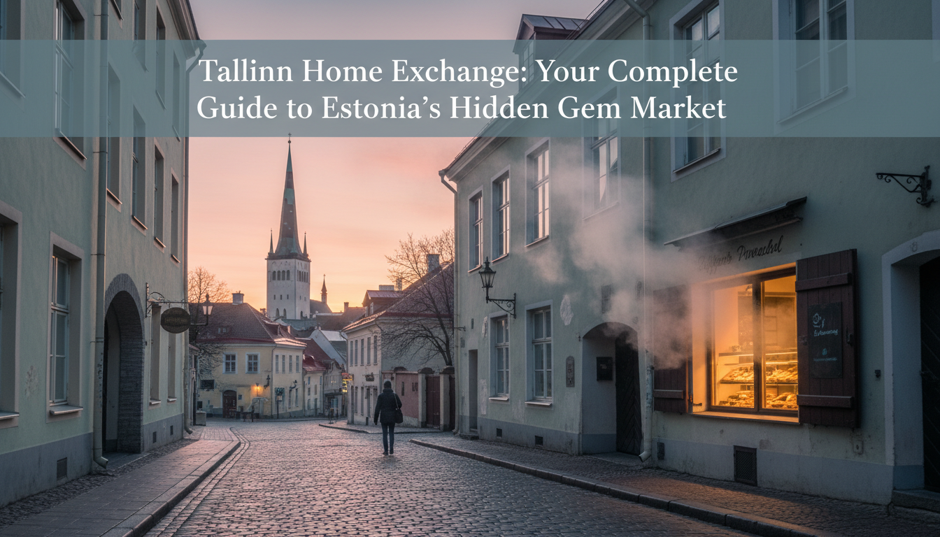 Early morning light filtering through cobblestone streets of Tallinns Old Town, medieval spires silh