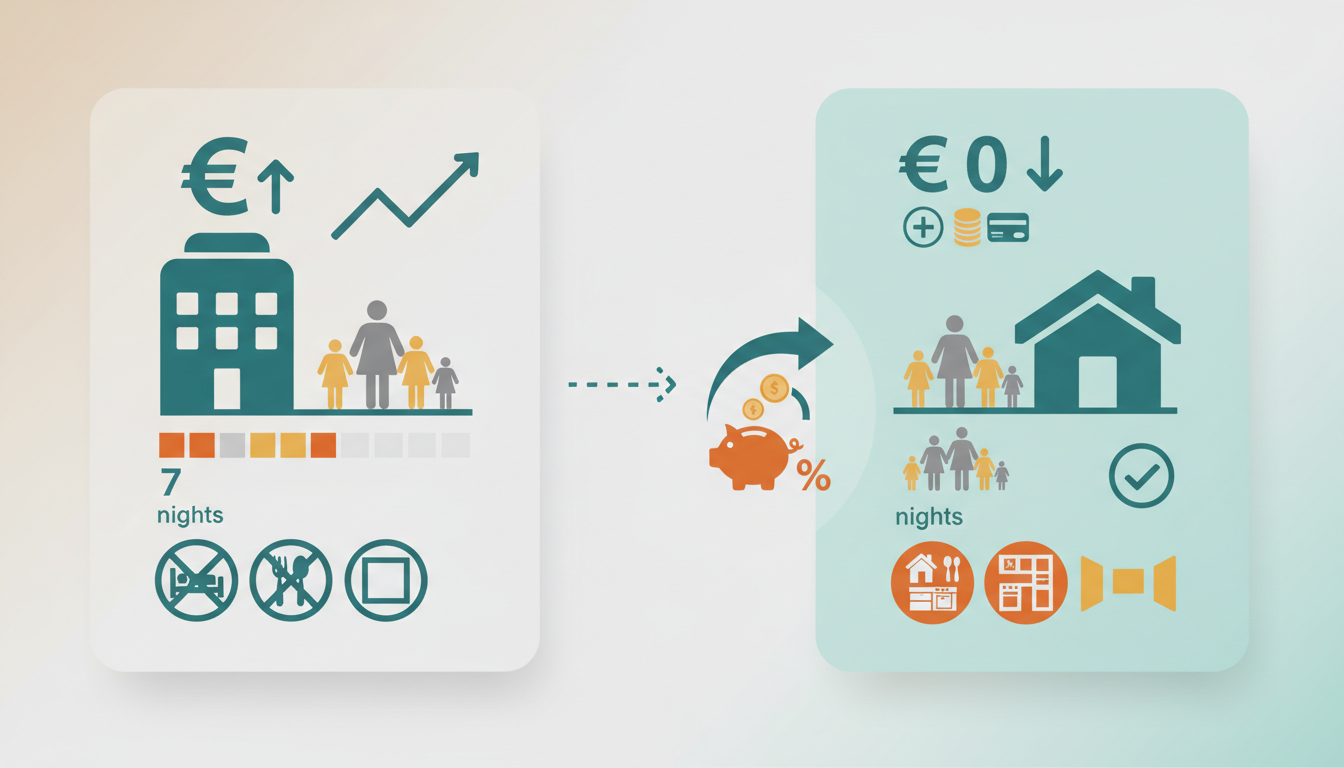 Infographic comparing costs hotel stay for family of 4 over 7 nights 2,500 vs home swap 0 accommodat