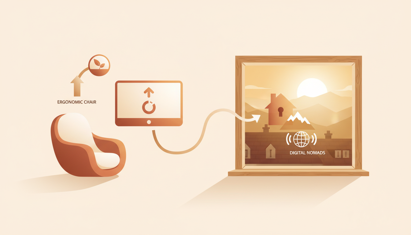 well-lit home office corner in a Lucerne apartment with ergonomic chair, external monitor, and small